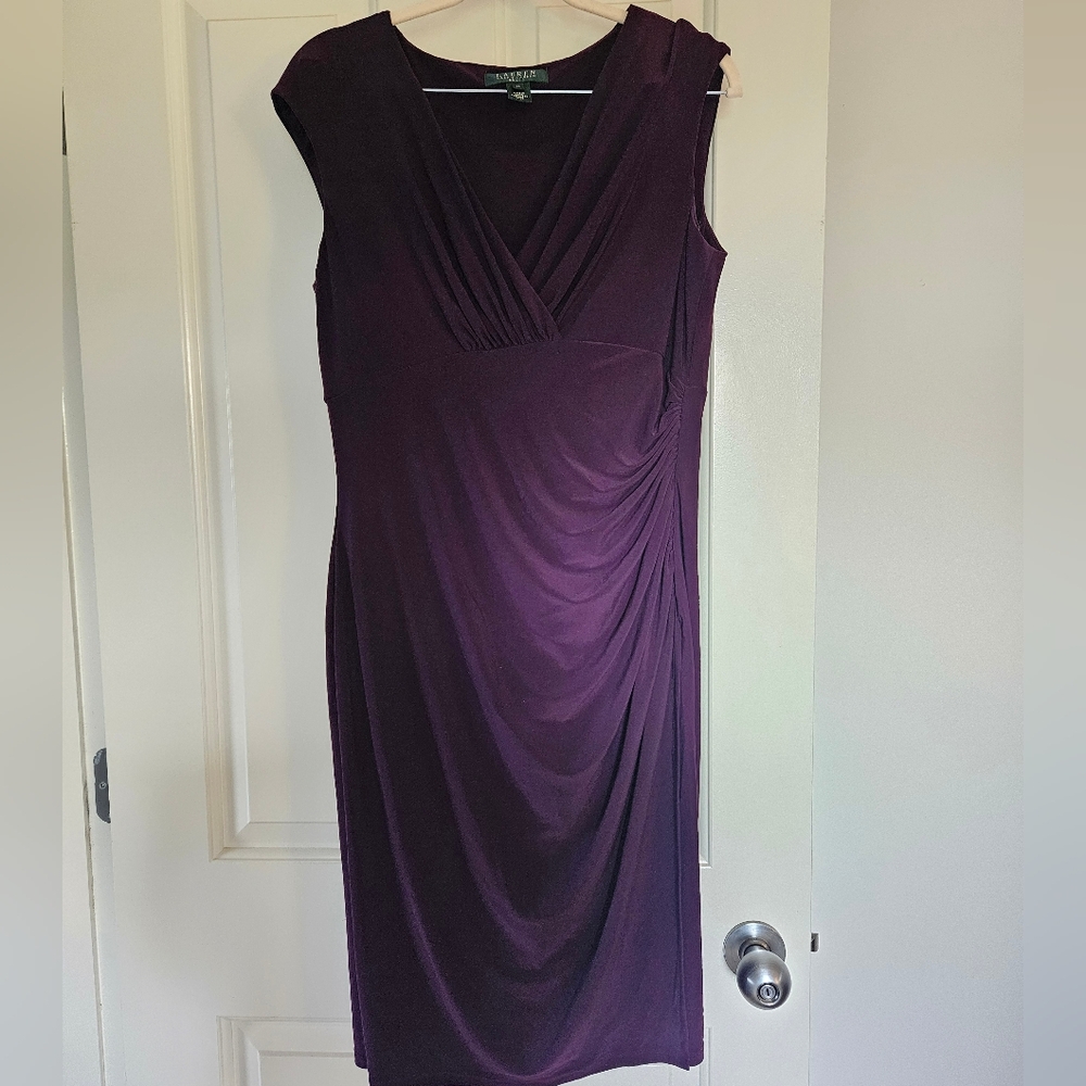 Lauren by Ralph Lauren plum purple ruched dress size 10